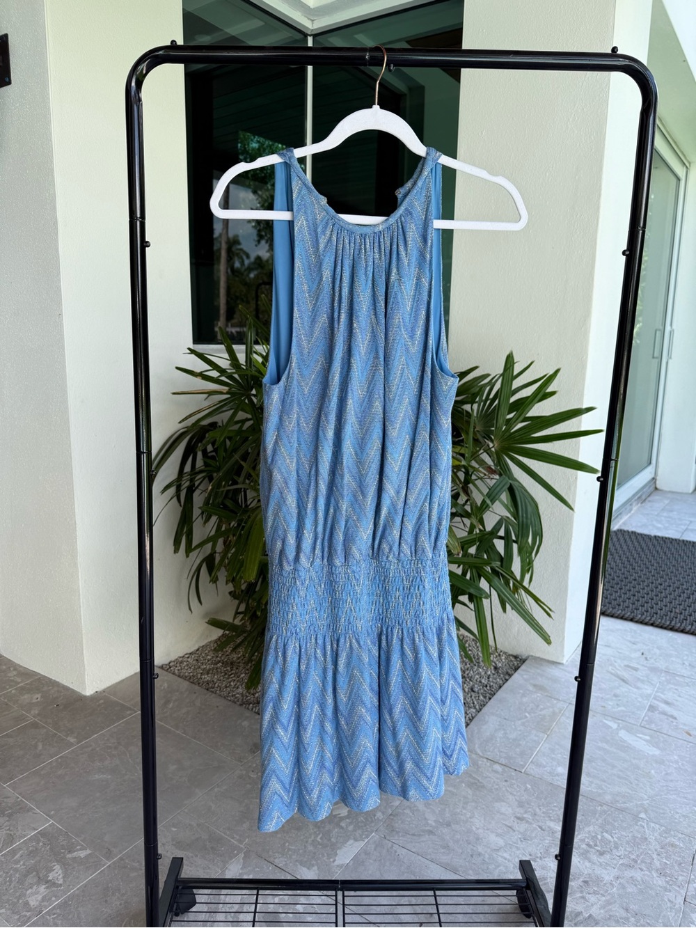Ramy Brook Blue Chevron Sleeveless Sundress